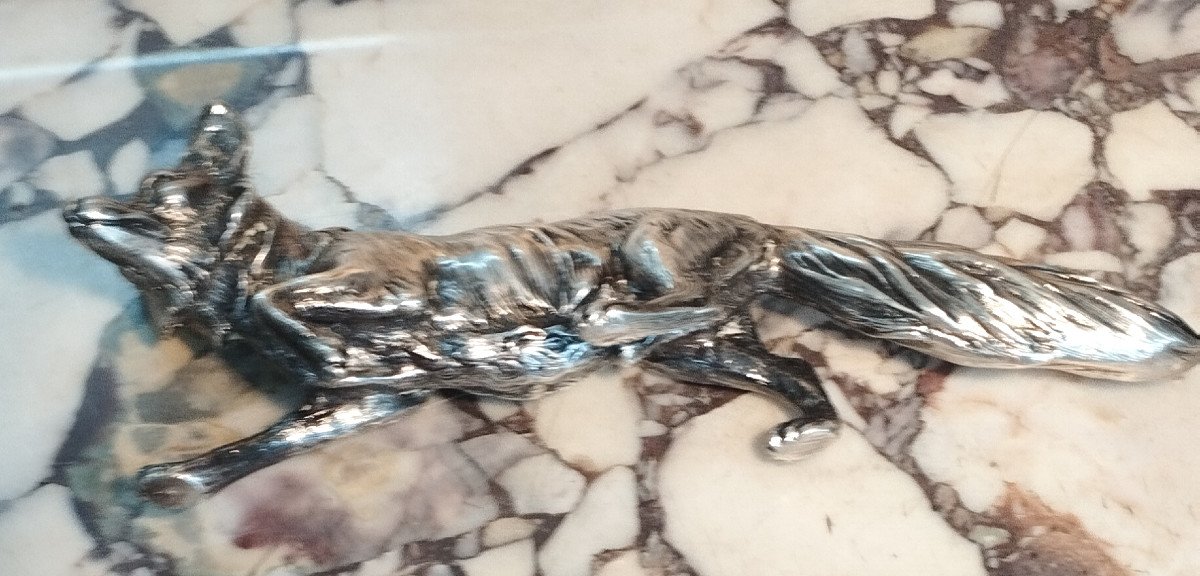 Fox Sculpture In Chiseled Silver Early XX-photo-1
