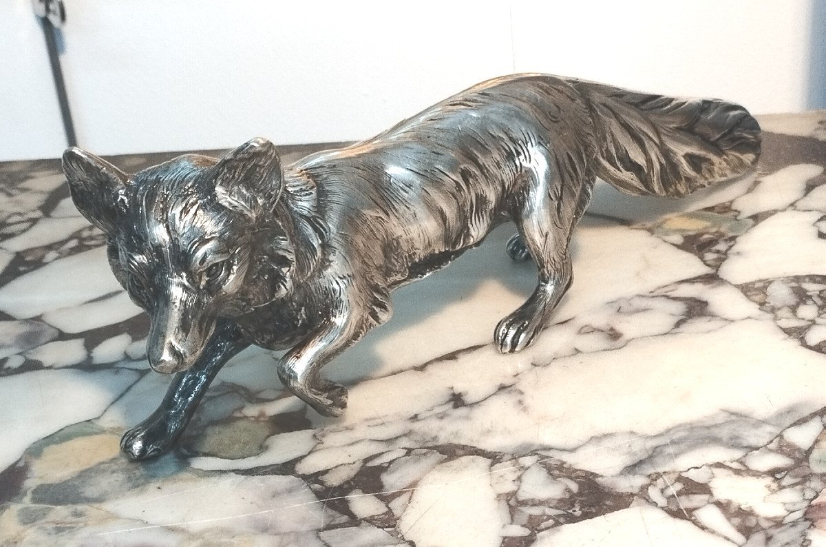 Fox Sculpture In Chiseled Silver Early XX-photo-2