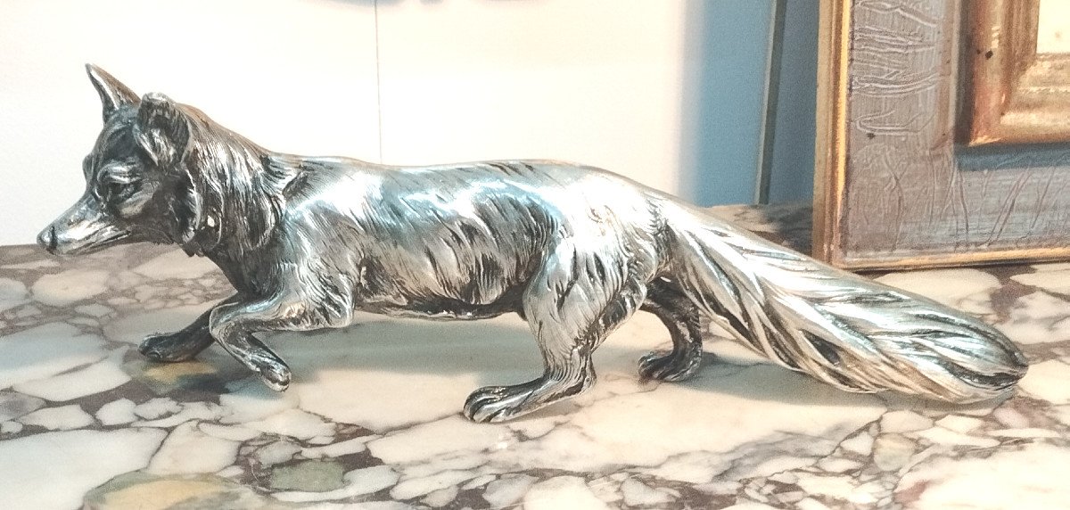 Fox Sculpture In Chiseled Silver Early XX-photo-3