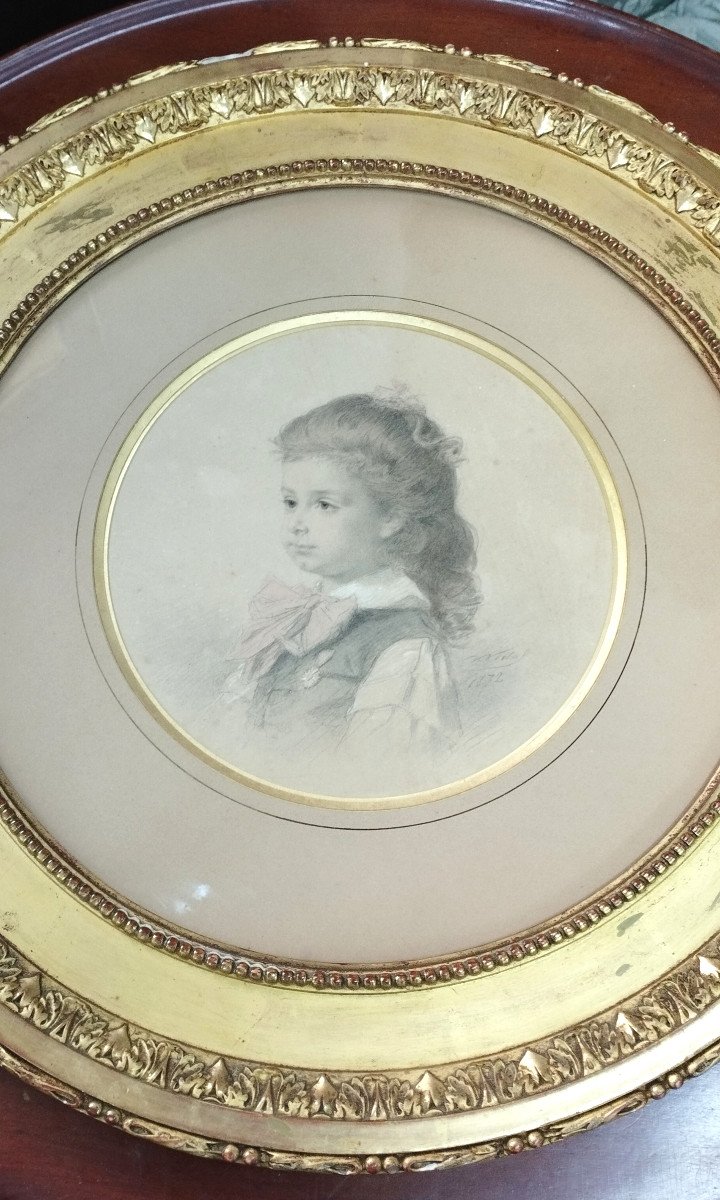 Portrait en Médaillon "  Jeune Garçon " Dessin  XIX-photo-3