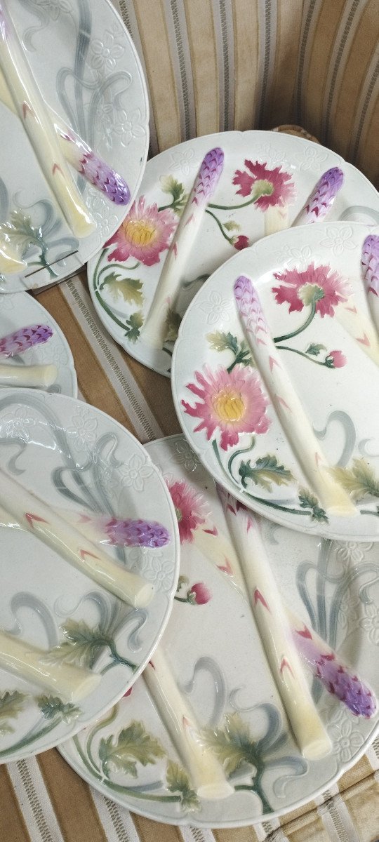 Keller & Guerin St Clément 6 Asparagus Plates Early 20th Century-photo-2