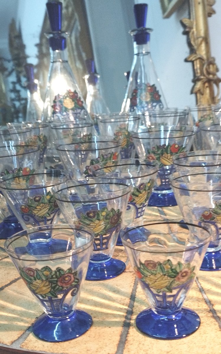 Art Déco Service de verres a décor émmaillé 48 pièces début XX-photo-2