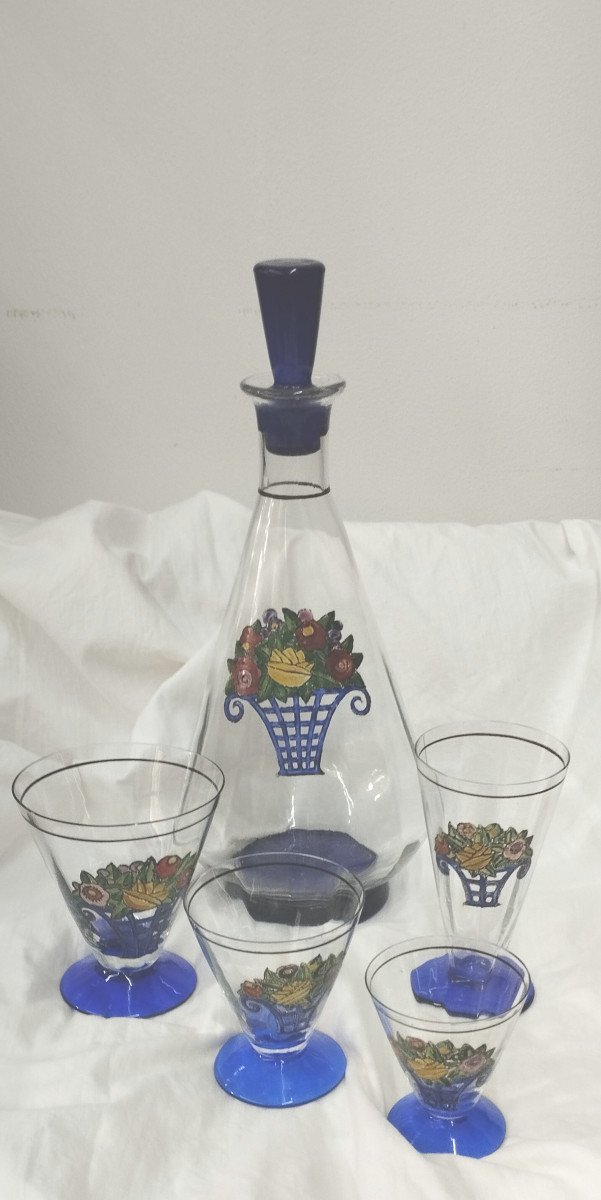Art Déco Service de verres a décor émmaillé 48 pièces début XX-photo-3