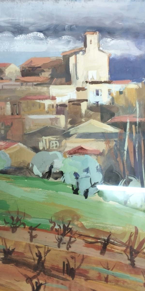 Simone Julienne "provençal Landscape" Watercolor And Gouache XX-photo-2