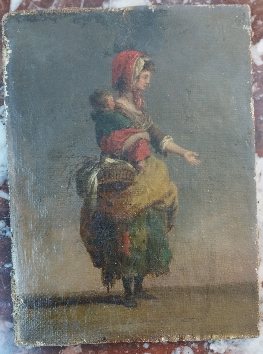Pair Of Paintings "the Beggars" Oil On Canvas 18th Century-photo-2