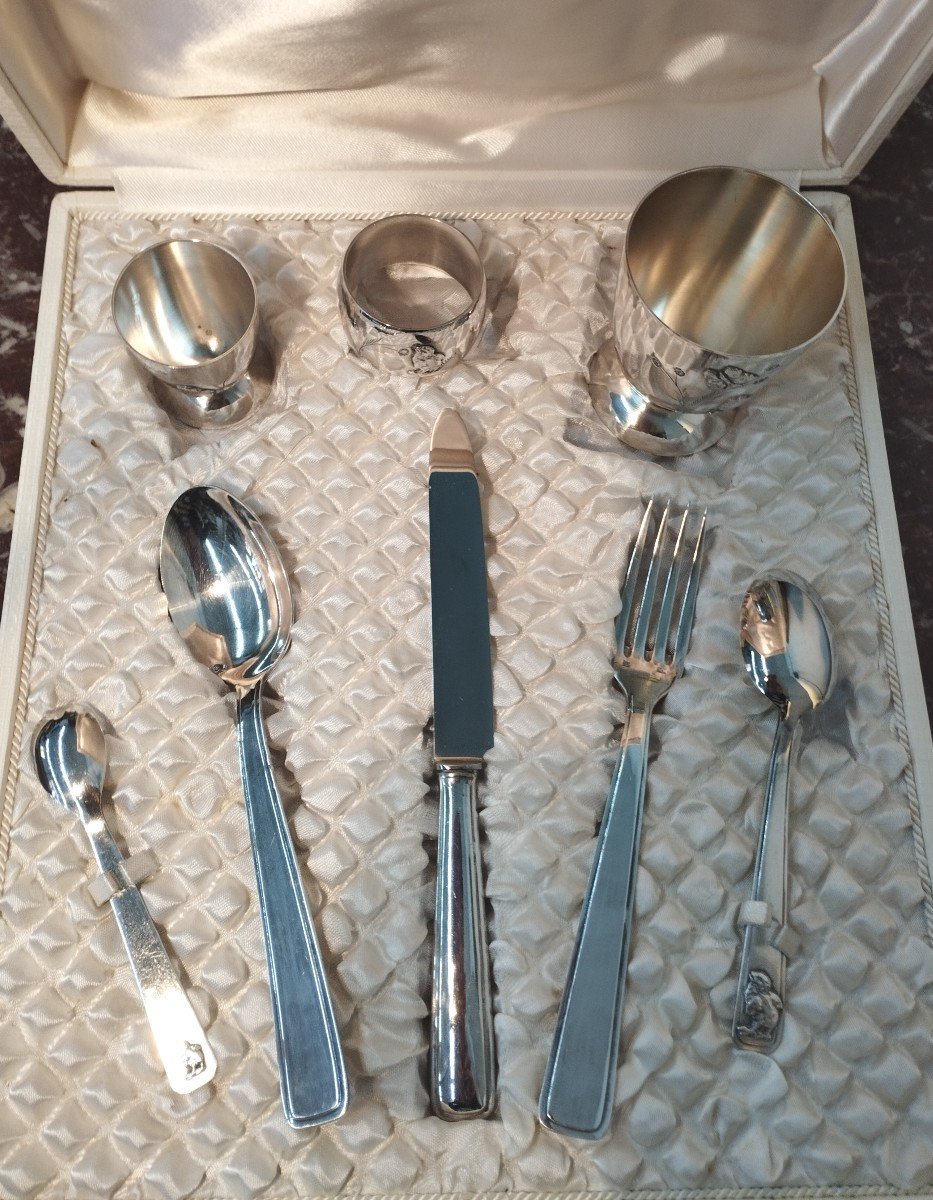 Baptême Coffret 8 Pièces décor poussin Métal Argenté CGF-photo-4