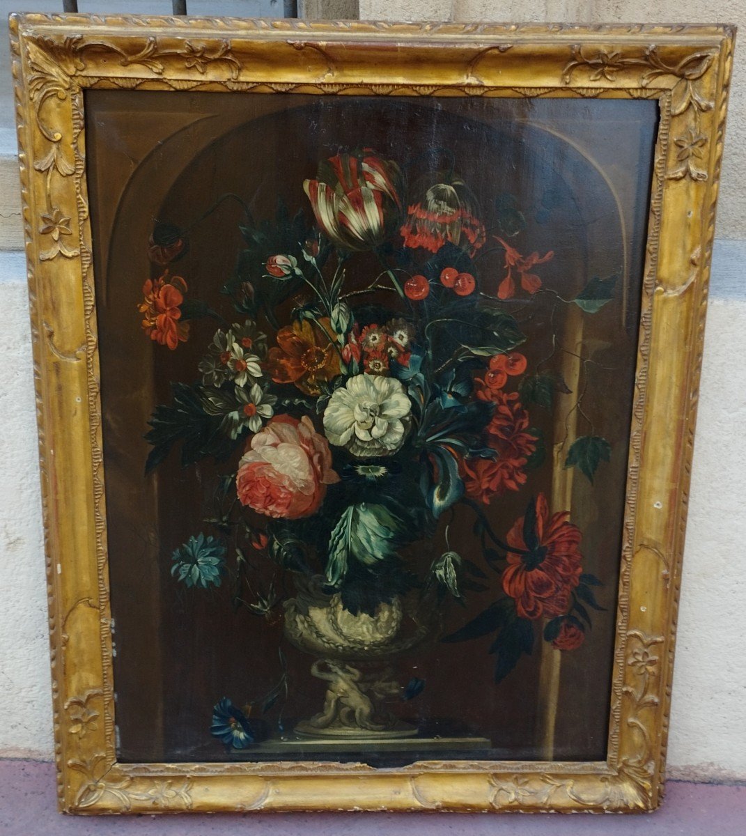 Dutch School "bouquet Of Flowers" Oil On Parquet Wood XVIII -photo-2