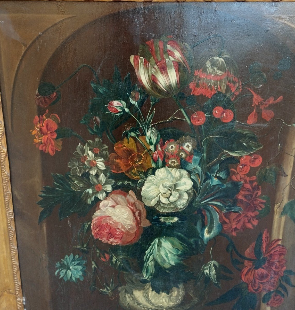 Dutch School "bouquet Of Flowers" Oil On Parquet Wood XVIII -photo-4