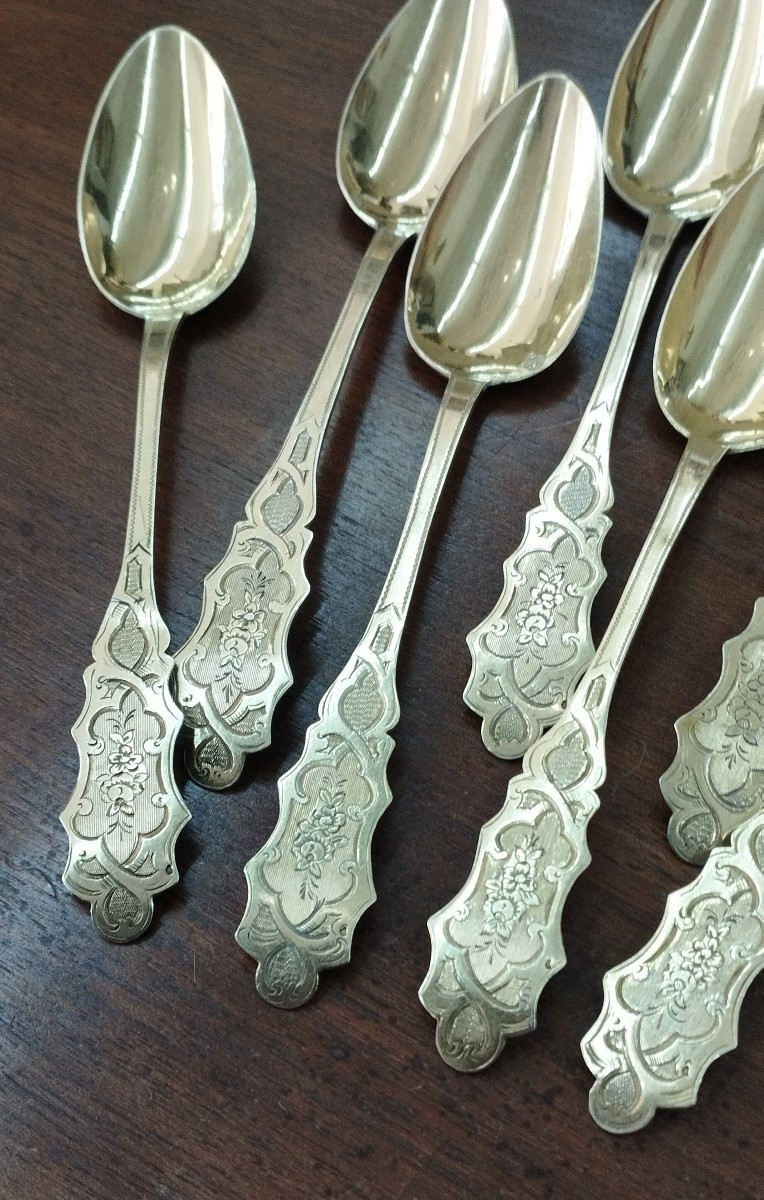 10 Petites Cuillères en Argent Vermeillé XIX-photo-1