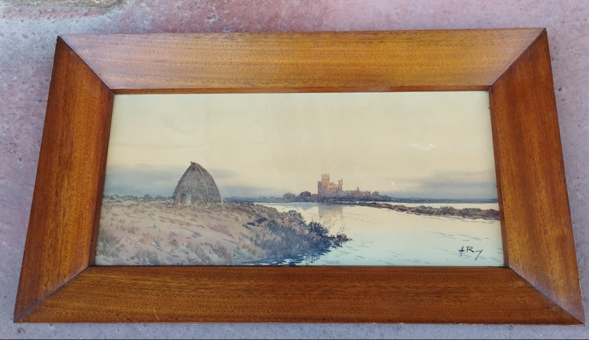 Alfonse Rey " Paysage  les Saintes Maries de la mer "Aquarelle XX
