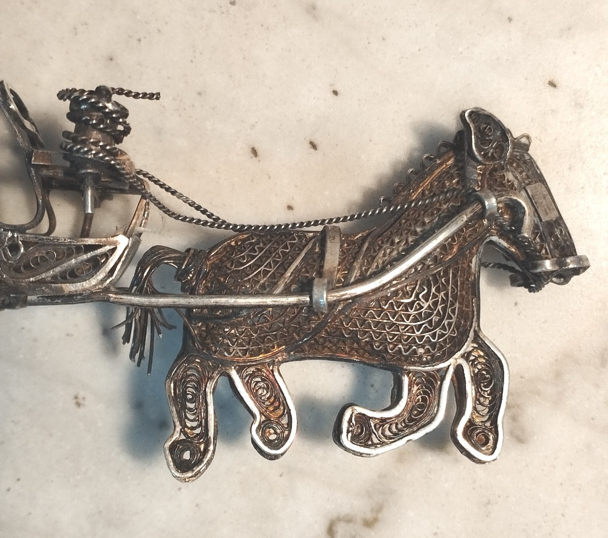 Miniature Carriage In Filigree Silver 19th Century-photo-2