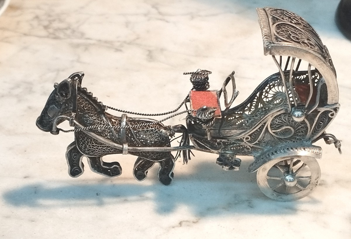 Miniature Carriage In Filigree Silver 19th Century