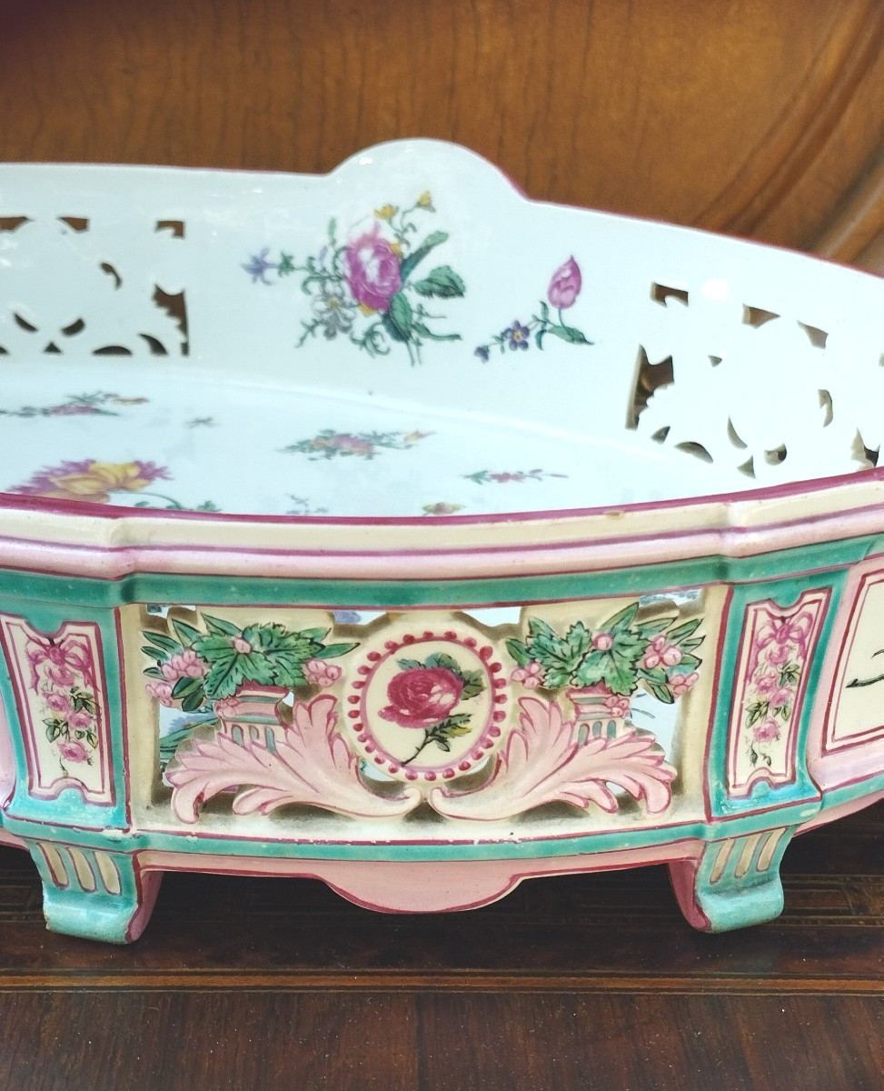 Gien Louis XVI Style Openwork Earthenware Centerpiece-photo-1