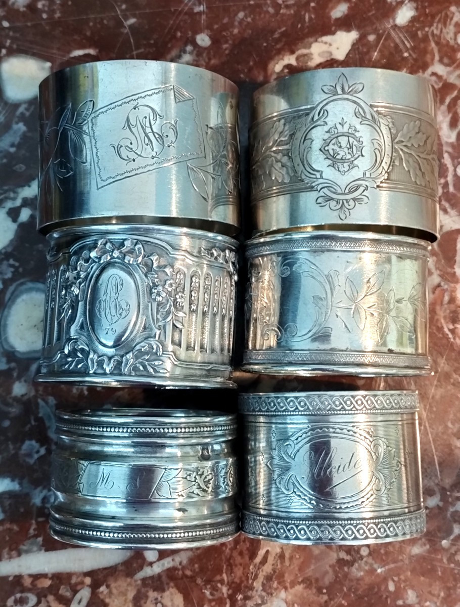 6 ronds de Serviettes en Argent XIX