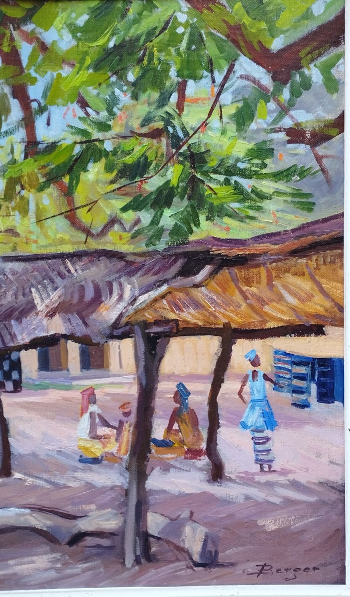 Berger " Village Africain " huile sur toile XX-photo-3