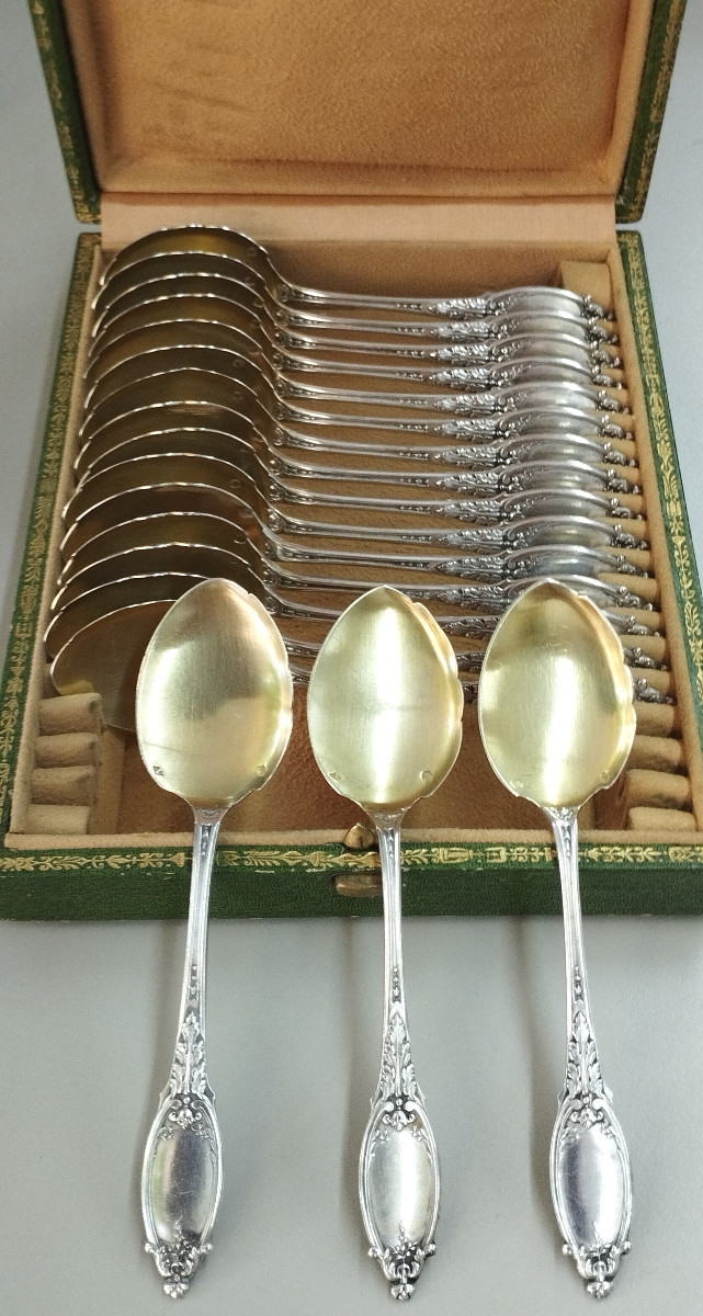 18 Ice Cream Spoons Silver Goldsmith Maillard Frères & Vasou XIX