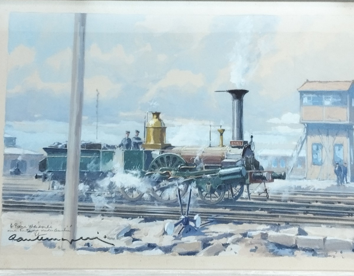 Paul Lengellé Locomotive In Station Gouache XX