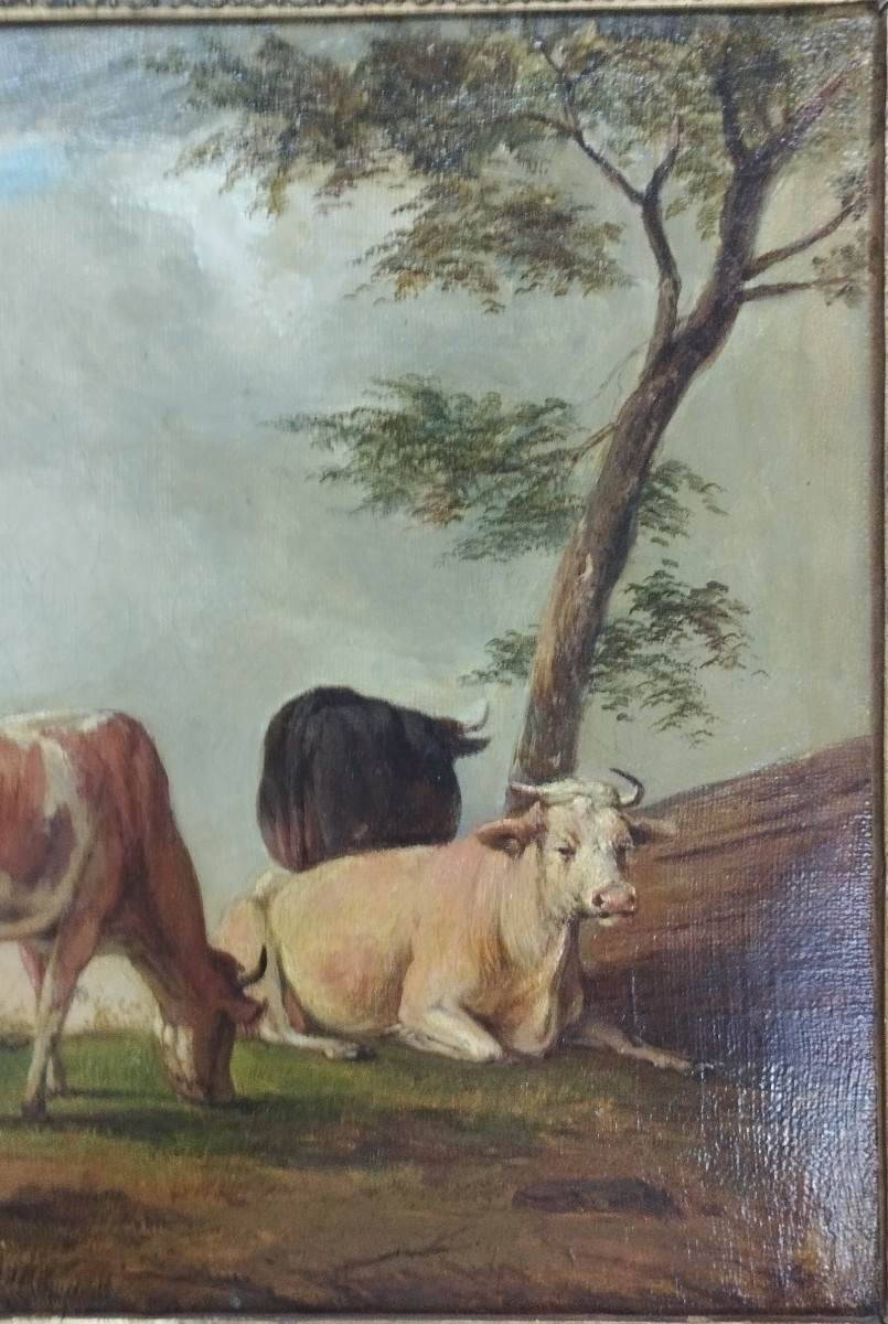 Vaches au pâturage Huile sur toile XIX-photo-4
