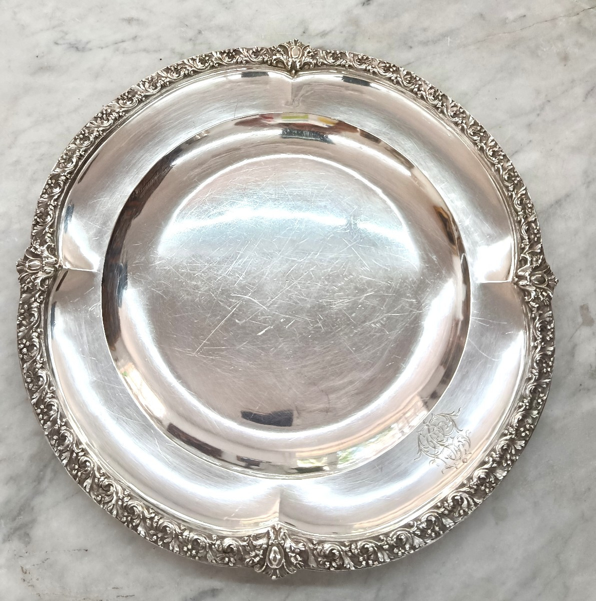 Plat rond Argent  Orfèvre Émile Sanner XIX-photo-4