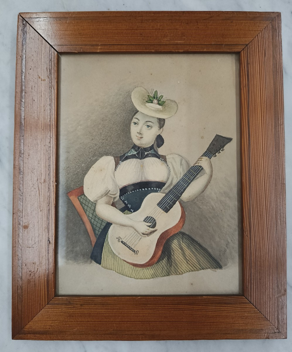 2 portraits de Femmes en costumes Suisse par Élise Wisard XIX-photo-2