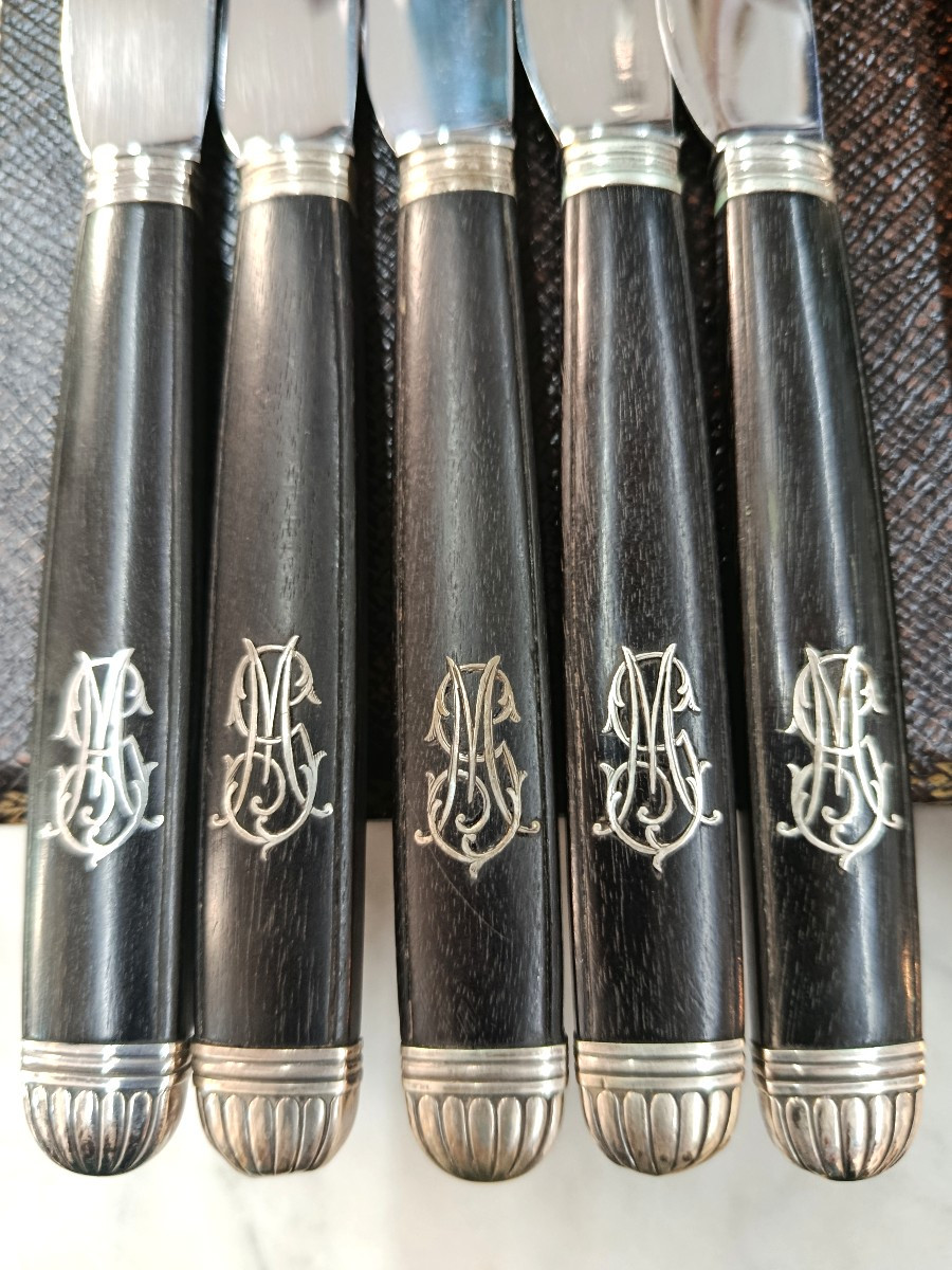 12 Black And Silver Wooden Table Knives From Lépine In Lyon-photo-3