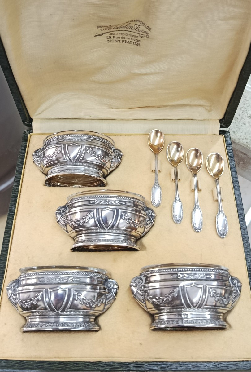 Box Of 4 Silver Salt Cellars Minerva T. Frères 1903
