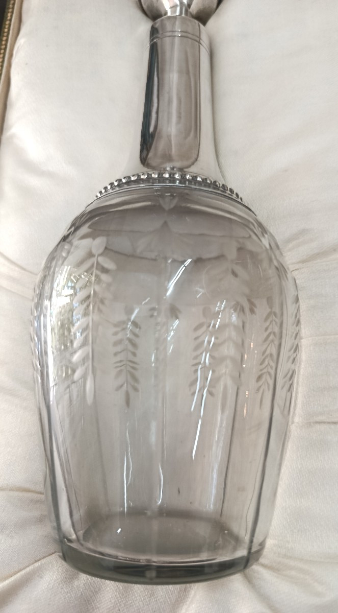 Set Of Two Silver And Crystal Decanters 19th Century-photo-1