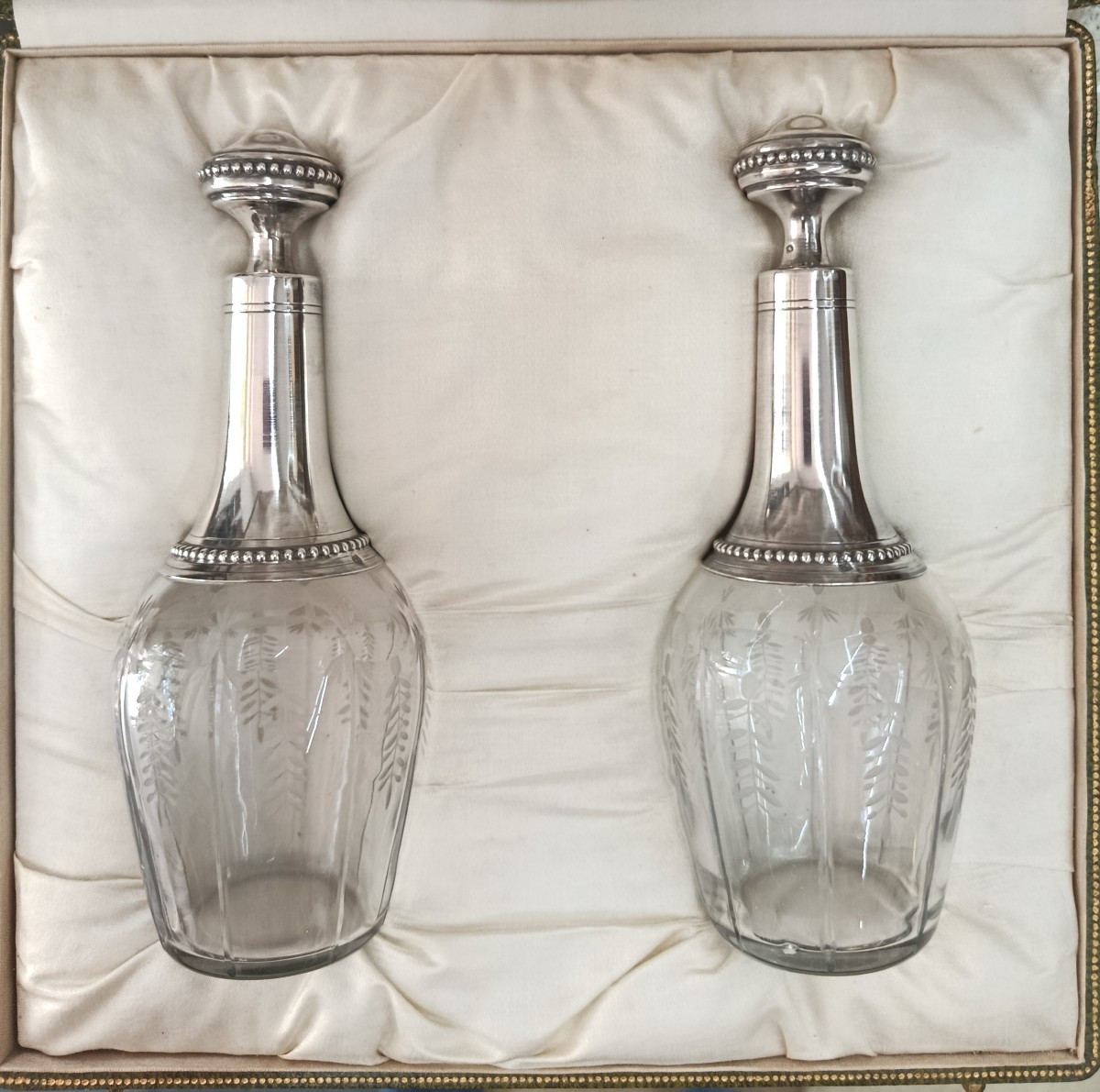 Set Of Two Silver And Crystal Decanters 19th Century