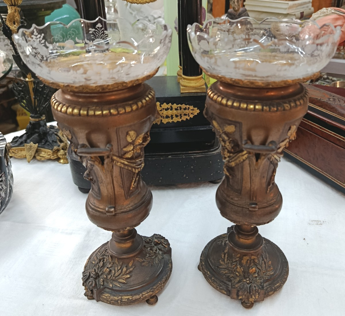 Pair Of Bronze And Crystal Cassolettes, 19th Century-photo-3