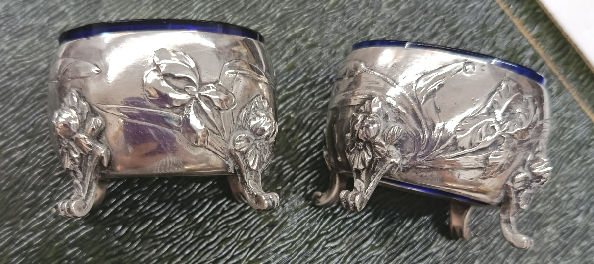 Pair Of Art Nouveau Silver Salt Cellars -photo-4
