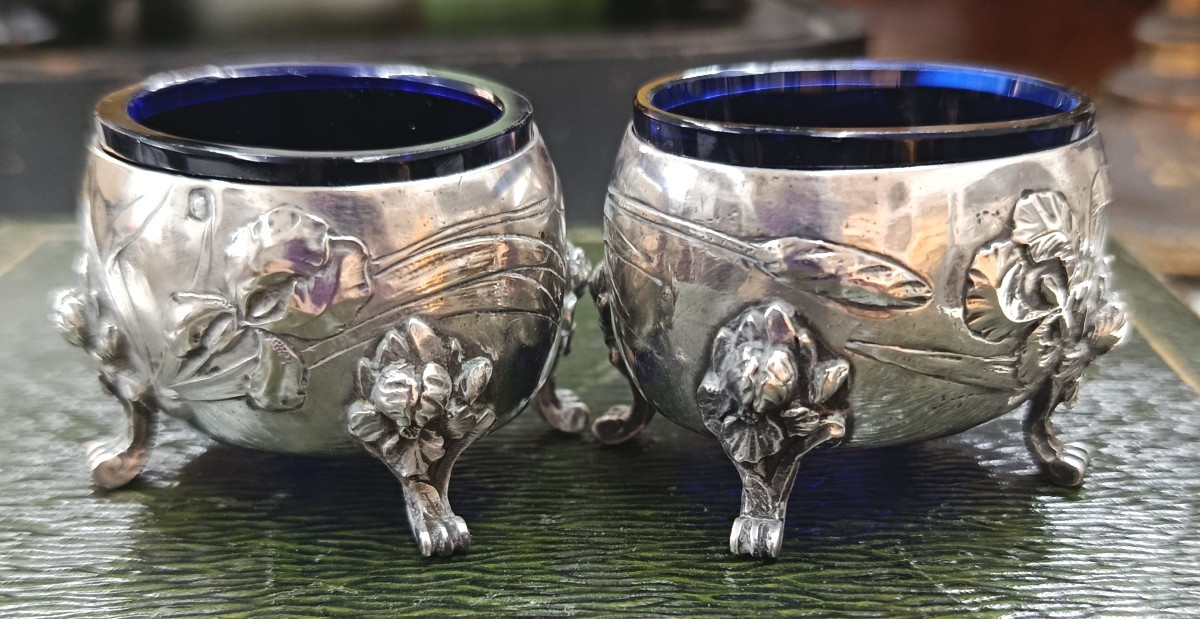 Pair Of Art Nouveau Silver Salt Cellars 