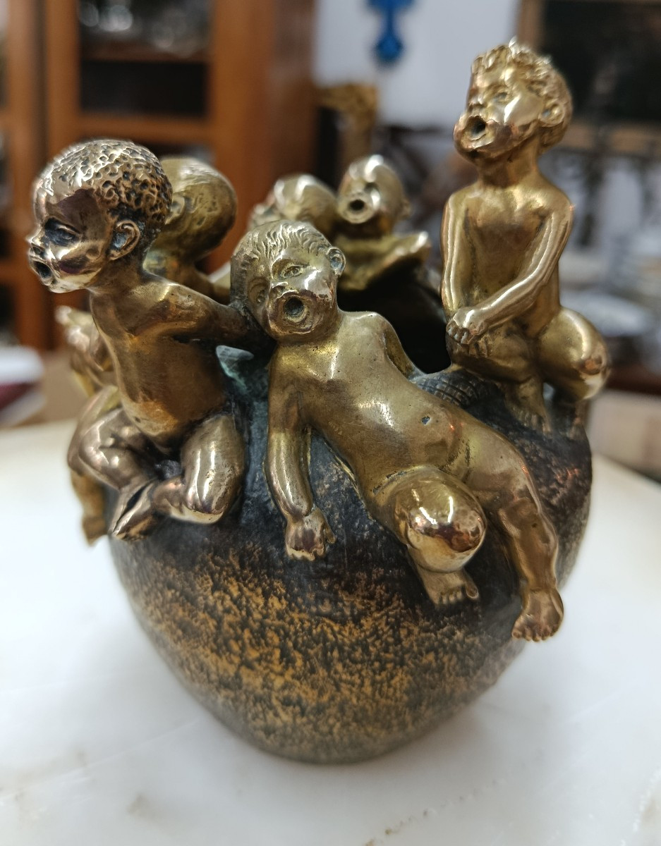 Stoltenberg - Lerche Bronze  Vase aux Enfants Art nouveau-photo-2