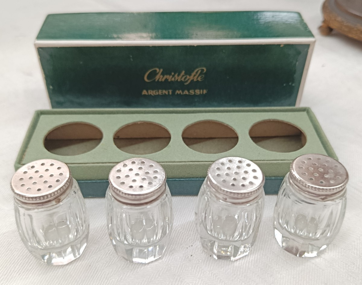 Christofle 4 Silver Salt Cellars In Box-photo-2
