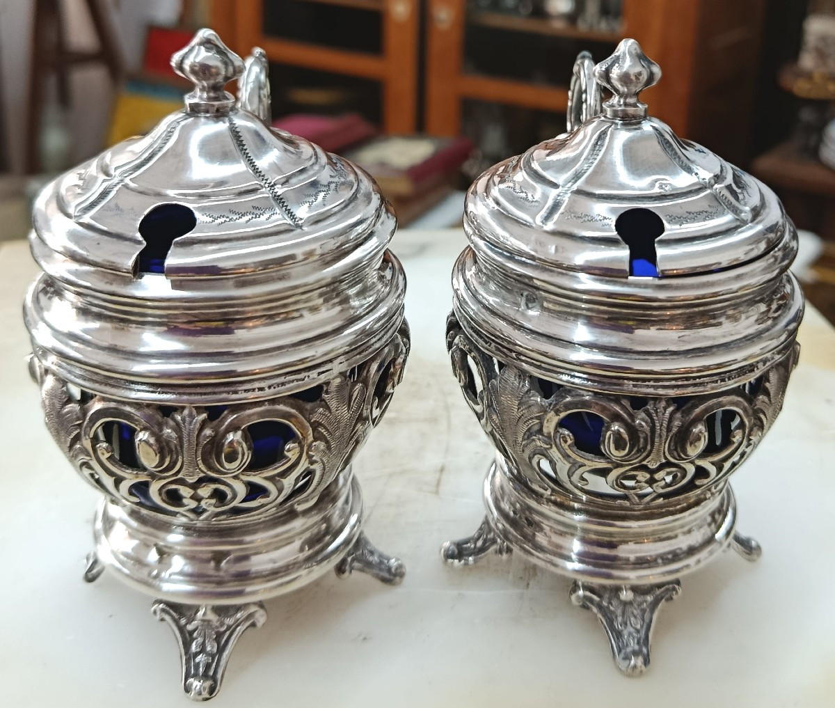 Pair Of Massat Silver Mustard Pots, Goldsmith -photo-3