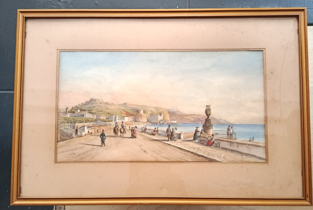 Watercolor XIX "nice, Bellanda Tower And Ponchettes"-photo-1