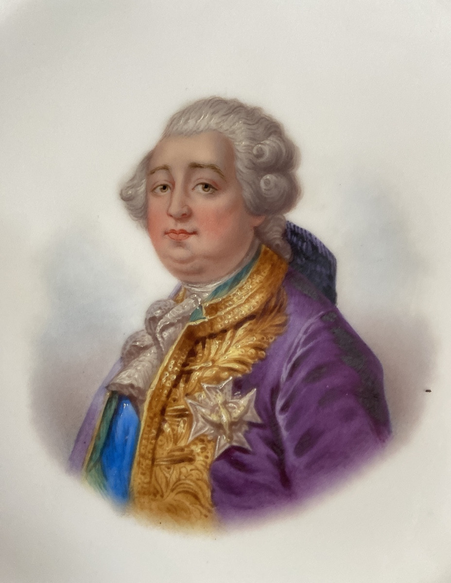 Sèvres Pair Of Porcelain Plates "marie Antoinette And Louis XVI"-photo-2