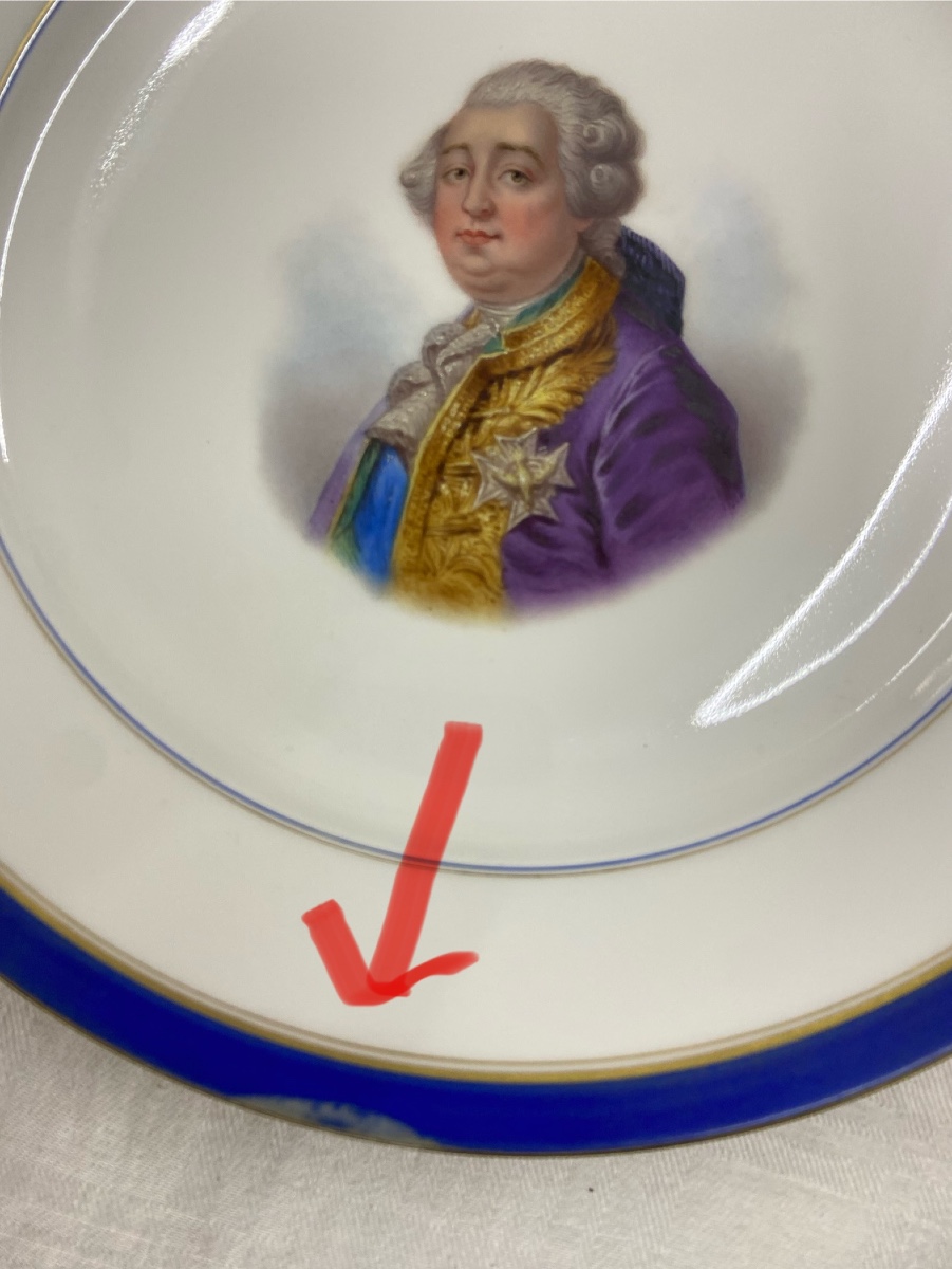 Sèvres Pair Of Porcelain Plates "marie Antoinette And Louis XVI"-photo-4