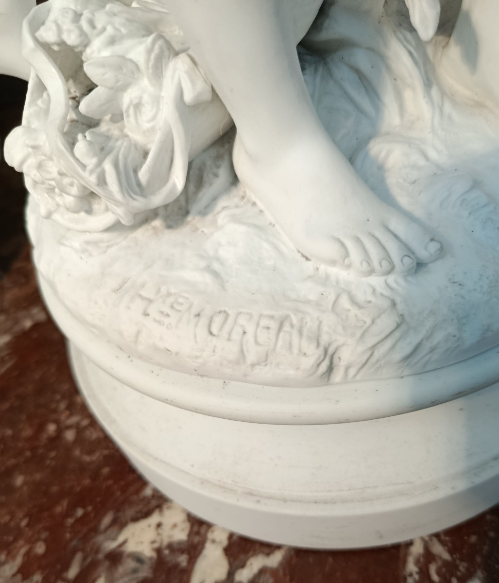 H. Moreau "children In The Wind" Biscuit 19th Century-photo-4