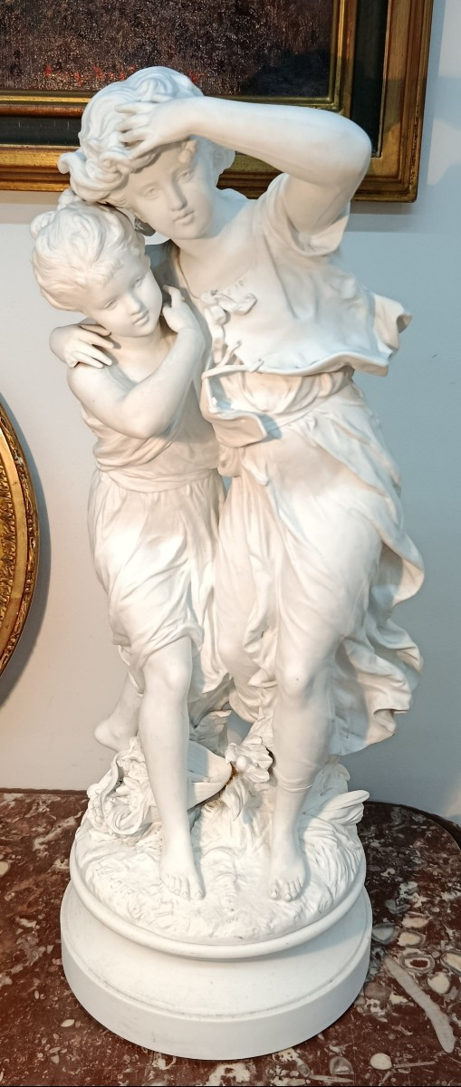 H. Moreau "children In The Wind" Biscuit 19th Century