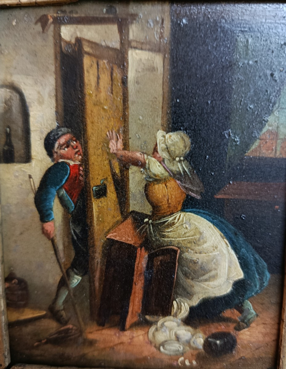 Pair Of Miniature Paintings On Metal, 19th Century-photo-3