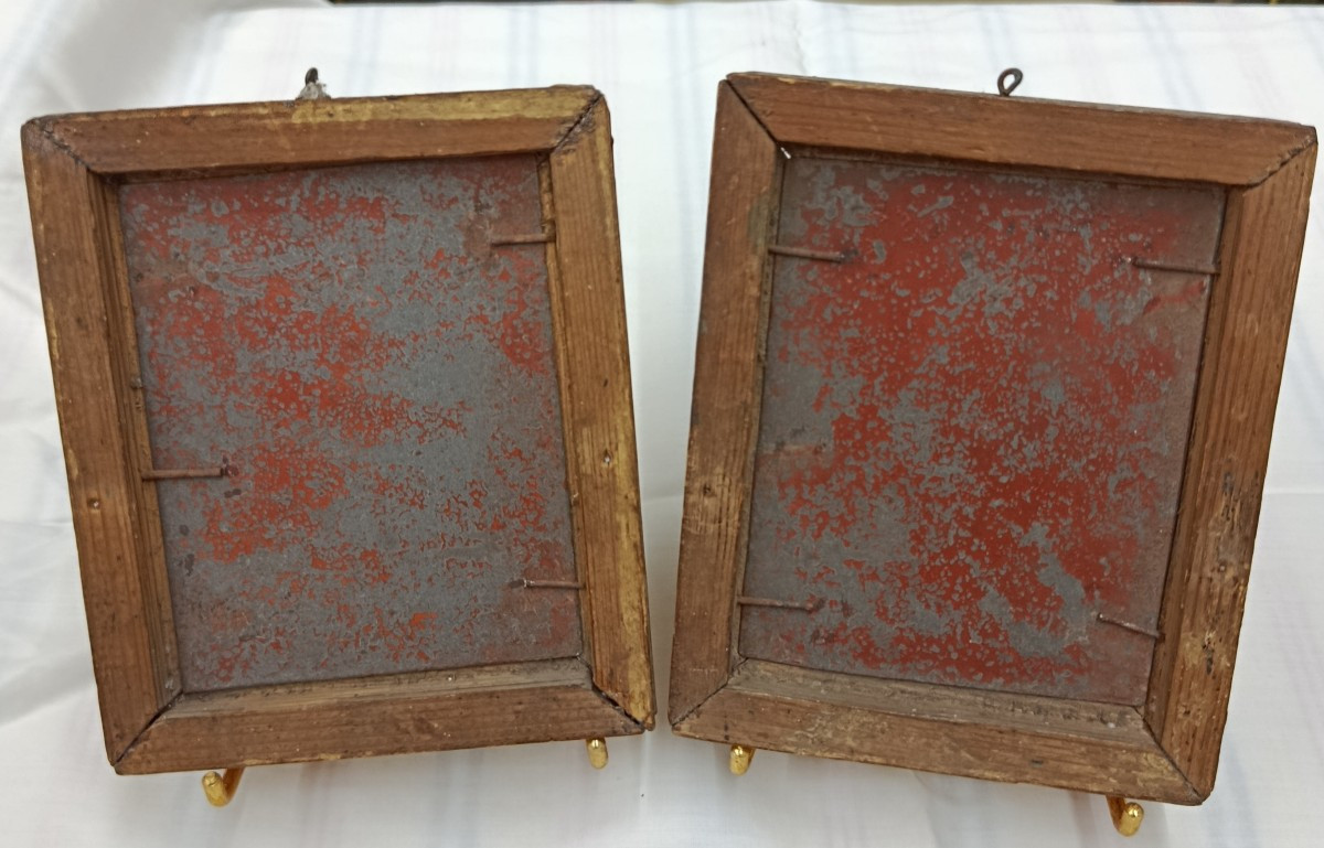 Pair Of Miniature Paintings On Metal, 19th Century-photo-1