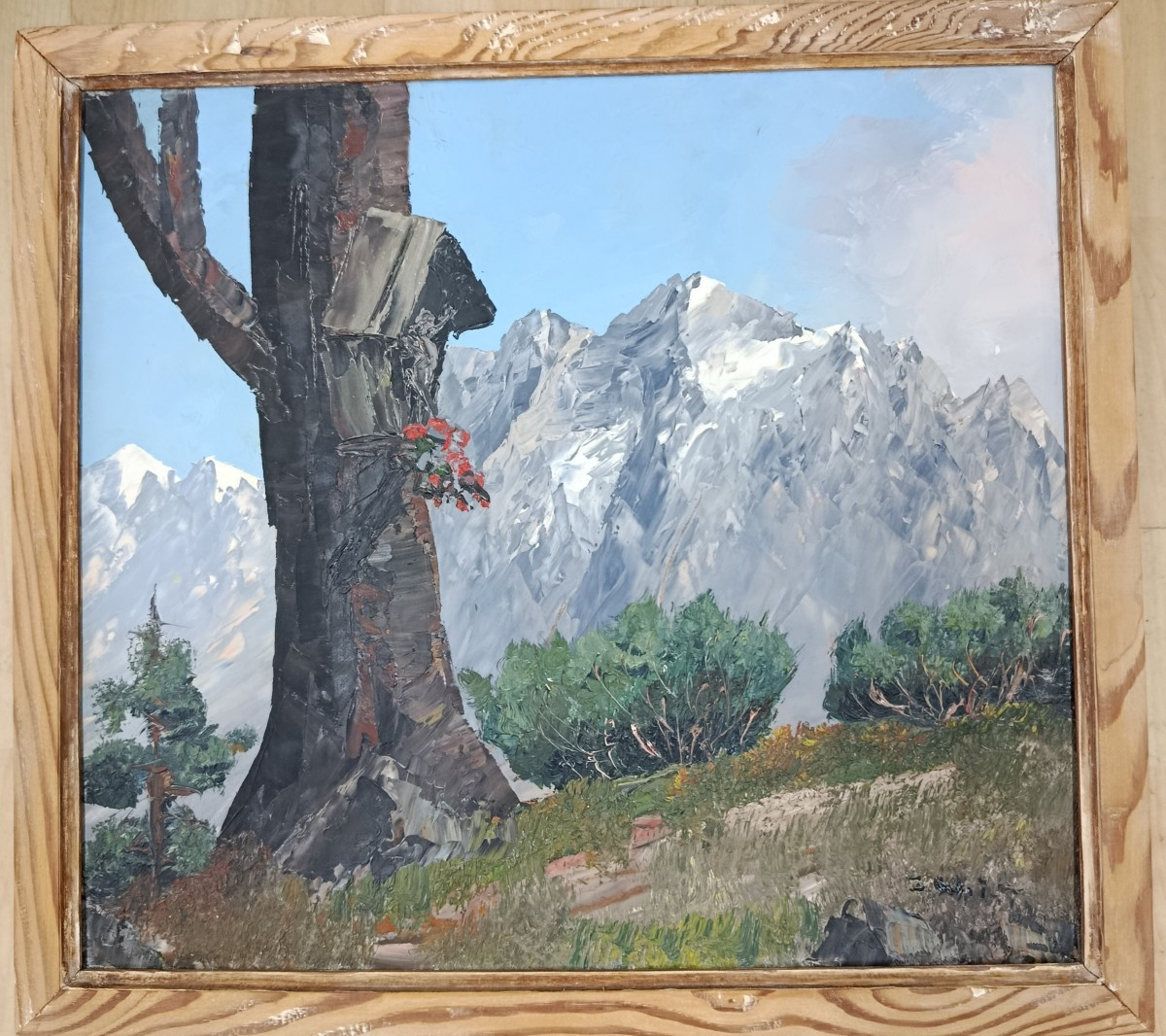 "landscape Of The Tyrolean Mountains" Oil On Hardboard 20th Century