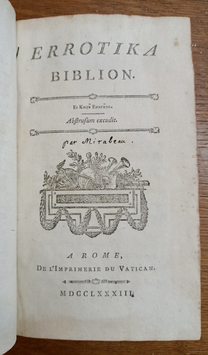 1783 Errotika  Biblion Mirabeau / imprimerie du Vatican