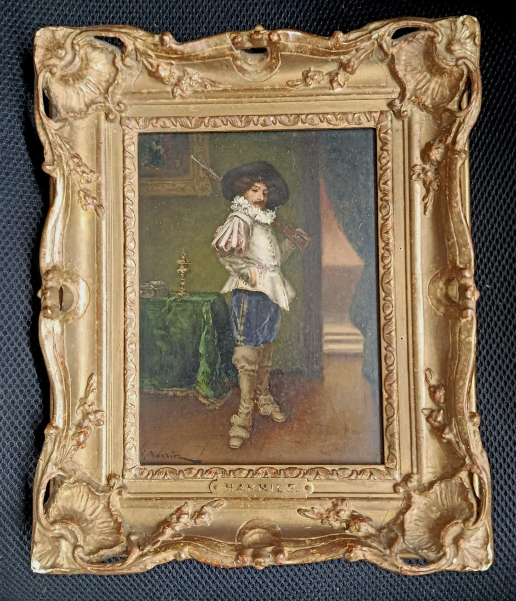 Gustave BARRIER " l'  Arquebusier " huile sur bois