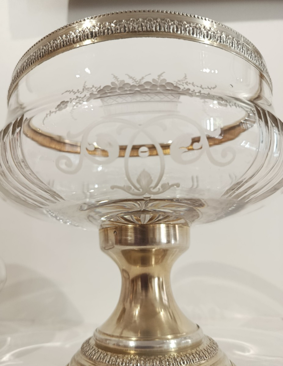 Paire de coupes en cristal et argent vermeillé XIX-photo-3