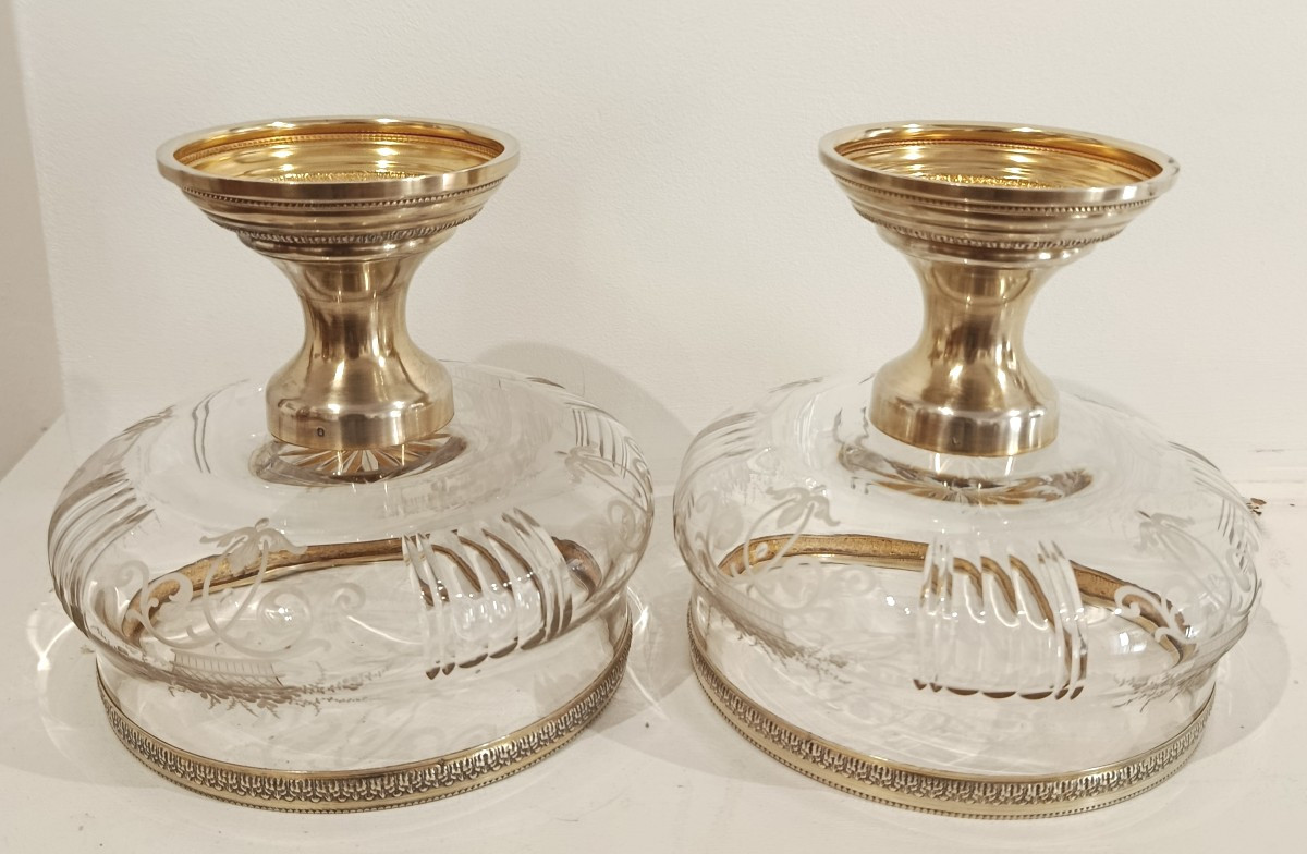 Paire de coupes en cristal et argent vermeillé XIX-photo-4