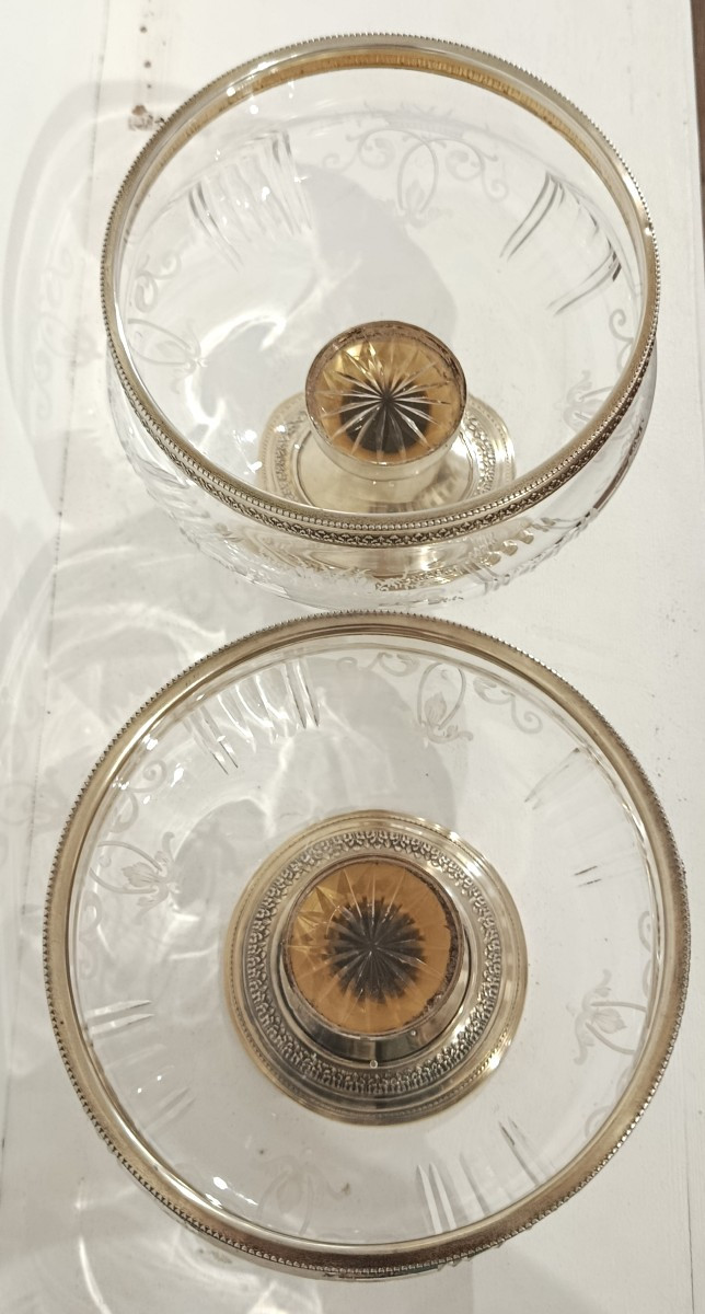 Paire de coupes en cristal et argent vermeillé XIX-photo-1
