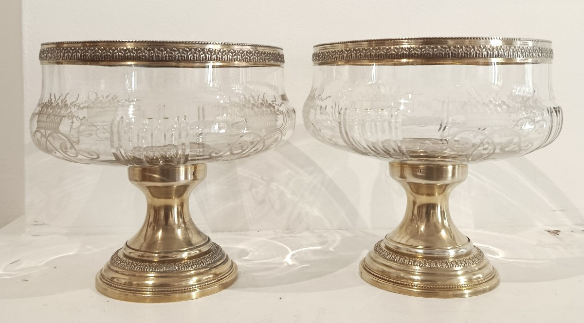 Paire de coupes en cristal et argent vermeillé XIX-photo-3