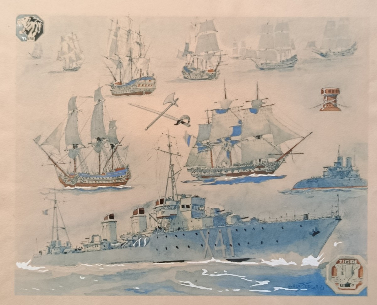 Albert Sebille " Tigre contre-torpilleur " pochoir  XX