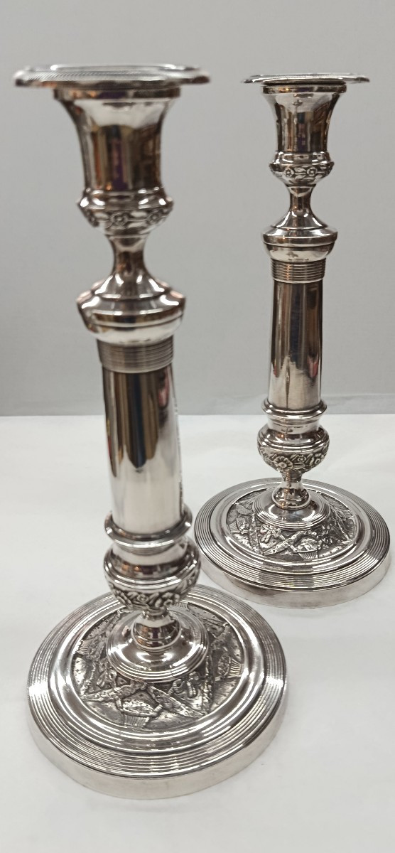 Pair Of Louis XVI Style Silver-plated Metal Candlesticks-photo-3